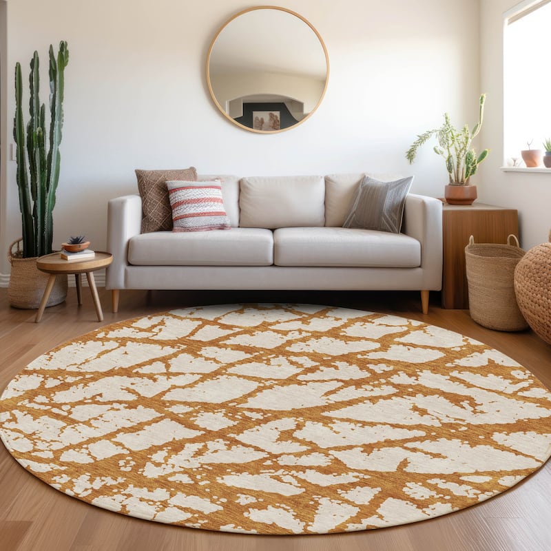 Premium Washable Super Soft Modern Crackle Mayfield Rug - Copper - 8' x 8'