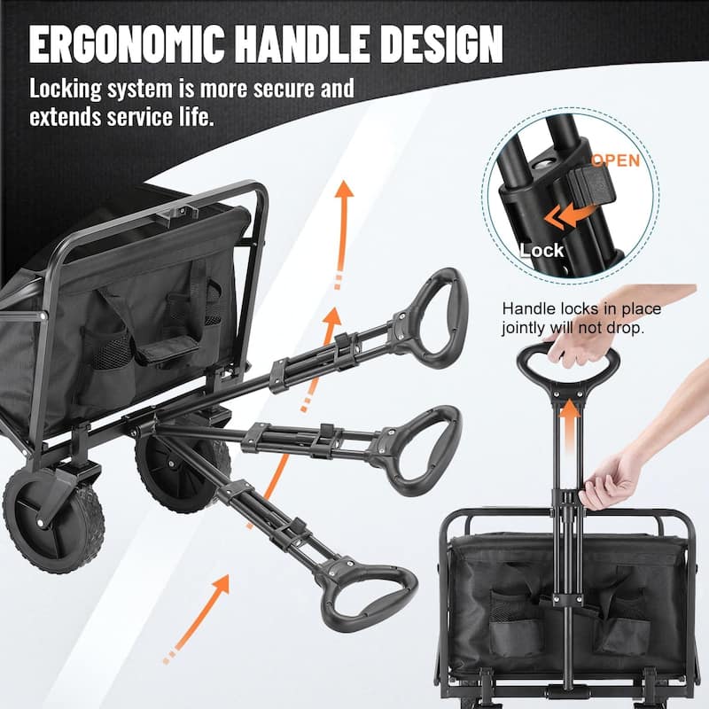 Heavy-Duty Folding Utility Wagon - 220lb Capacity All-Terrain Cart for Camping, Beach & Sports