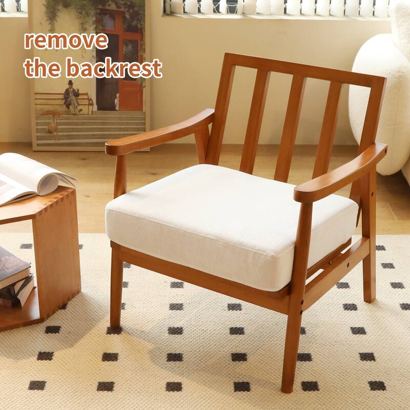 Accent Chair with Solid Wood Frame, Living Room Chair with Soft Fabric Cushion, Cozy Bedroom Chair, Comfy Armless Reading Chair