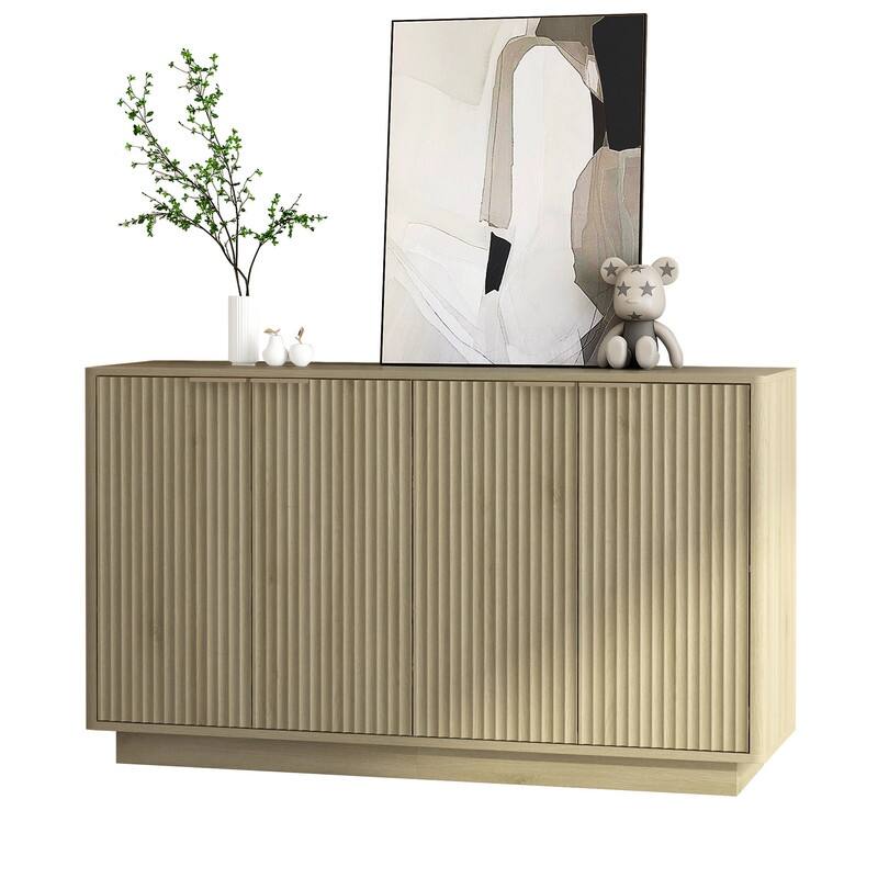 Wood 55.1" Fluted Buffet Cabinet, Credenza with Adjustable Shelves for Stylish Storage and Organization