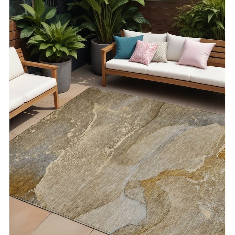 Pato Unique Abstract Weather Resistant Timeless Fusion Outdoor Rug - 9' X 12' - 9' X 12' - Brown