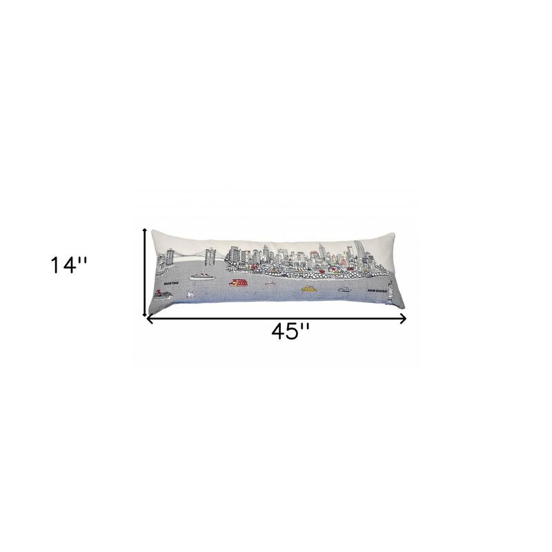 HomeRoots 46" White NYC Daylight Skyline Lumbar Decorative Pillow