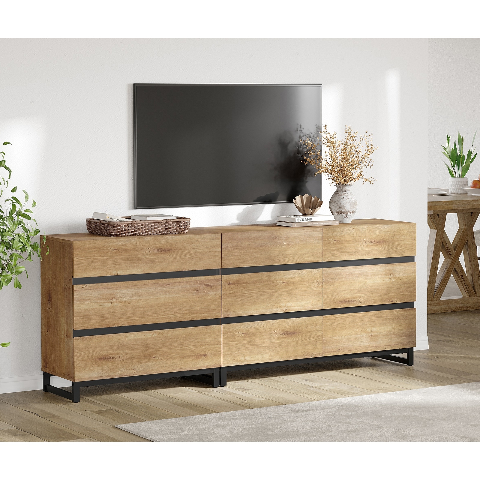 Modern TV Stand for TVs up to 90 inches, 2 in 1 TV Console with 9 Drawers, Media Console for Living Room, Bedroom