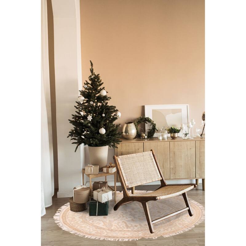 ECARPETGALLERY Hand-knotted Royal Oushak Ivory Wool Rug - 5'0 x 5'0