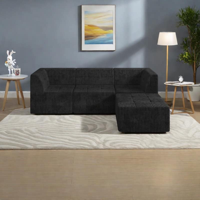 97.25" Modular L-Shaped Corduroy Sectional Sofa with Sleeper Function