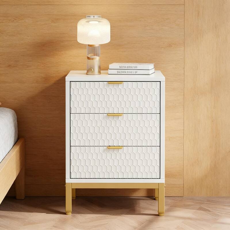 Tall Bedside Cabinet,Nordic Style Nightstand with 3 Drawers