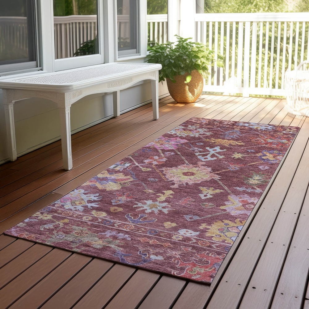 Machine Washable Indoor/ Outdoor Boho Traditional Chantille Rug
