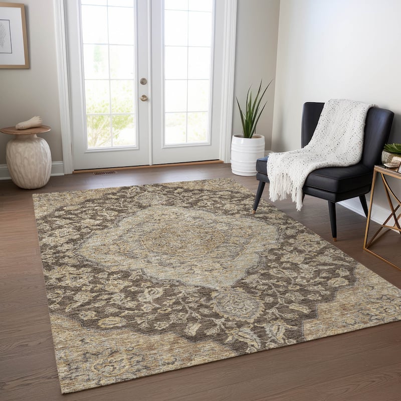 Machine Washable Indoor/ Outdoor Traditional Medallion Chantille Rug - Chocolate - 5' x 7'6"