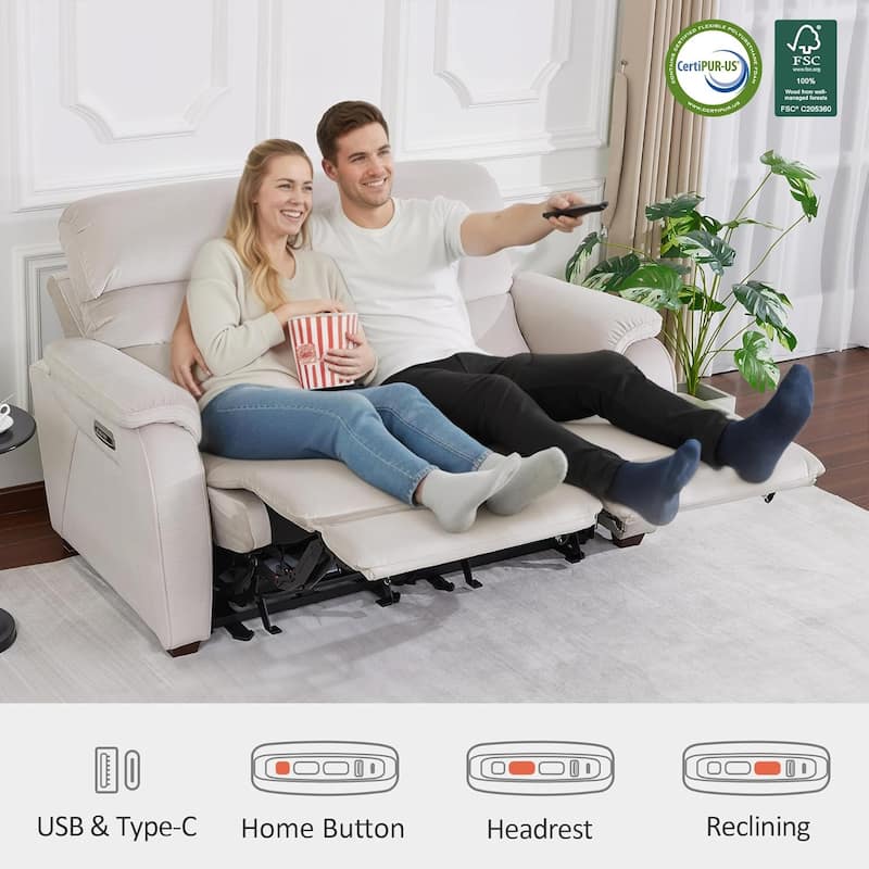 MCombo 61.6'' Wall Hugger Power Loveseat Recliner Sofa with Adjustable Headrest and USB A & C Charge Ports