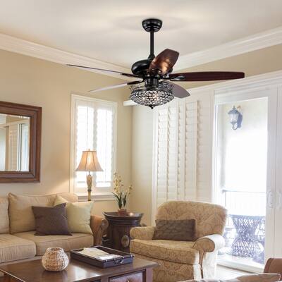 52'' Crystal Modern Ceiling Fan with Remote,Black