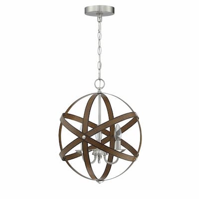 3 Light Barnwood And Brushed Nickle Pendant - 15.29"x15.29"x17.57"