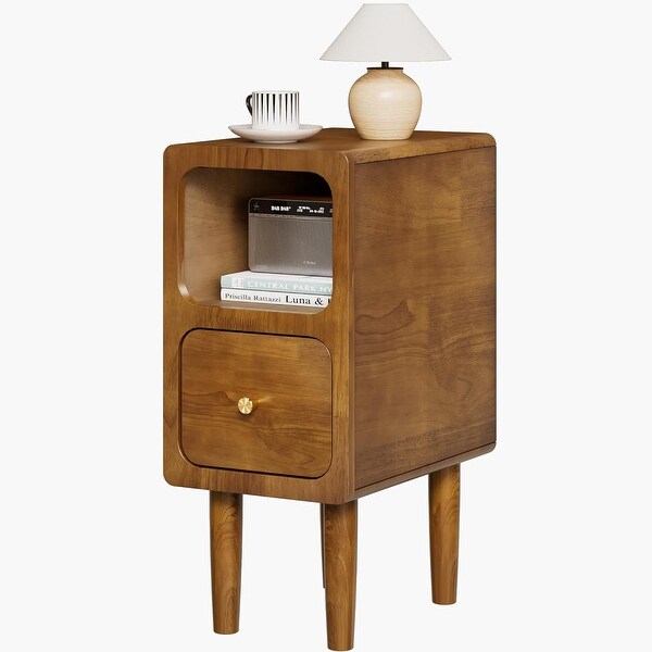 【イベント限定ウォールナット】WHAT WE WANT GOALSTAND WN Compact Walnut Nightstand with Drawers and Open Shelf for Small