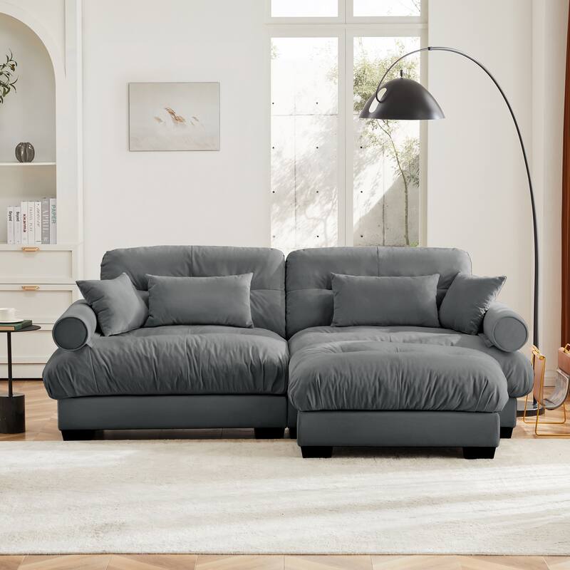 Modern 2-seater Loveseat Sofa with Ottoman & Pillows