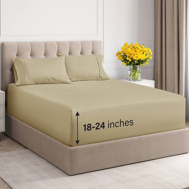 CGK Linens 4 Piece Solid Microfiber Extra Deep Pocket Bed Sheet Set - California King - Beige