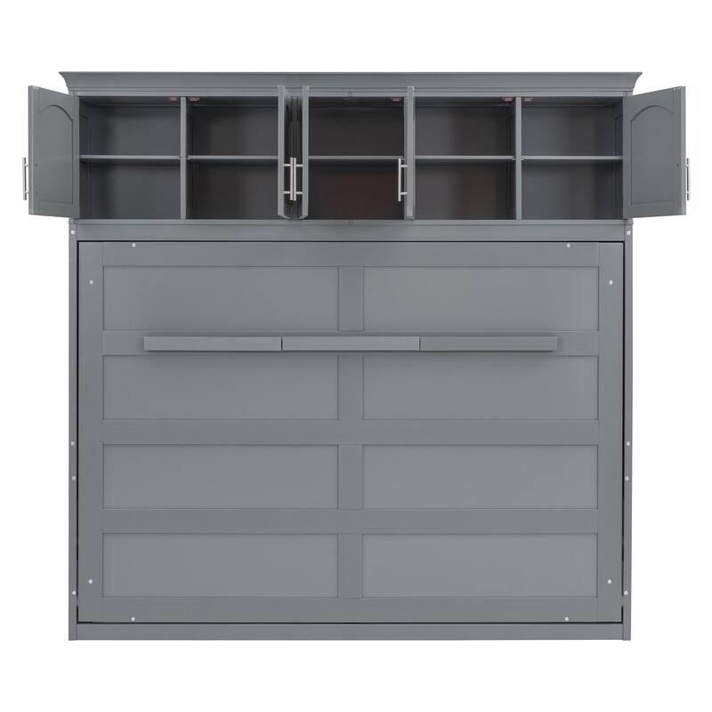 Queen Size Murphy Bed Hide Away Bed with Top Cabinets, Grey