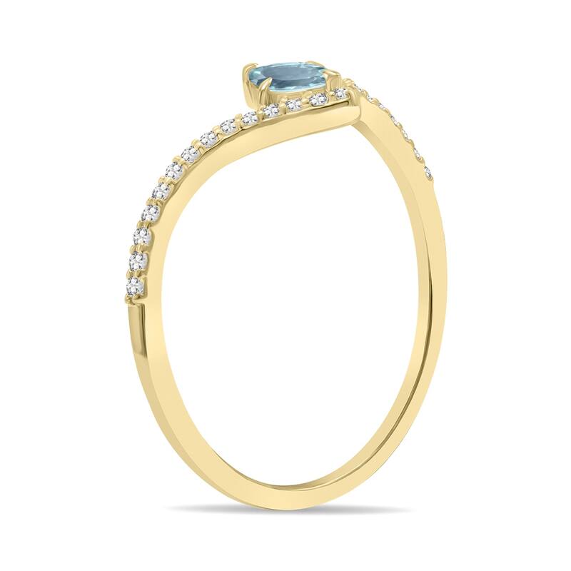 Marquee Jewels 1/4 Carat TW Aquamarine and Diamond V Shape Ring in 10K Yellow Gold