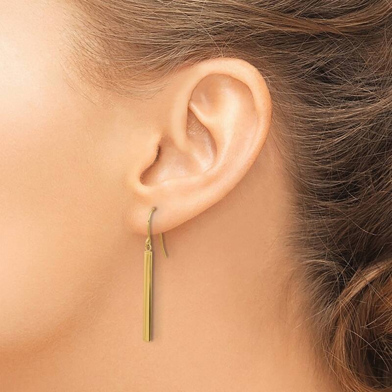 Curata 14k Yellow Gold 41.3x1.5mm Polished Bar Dangle Hook Earrings