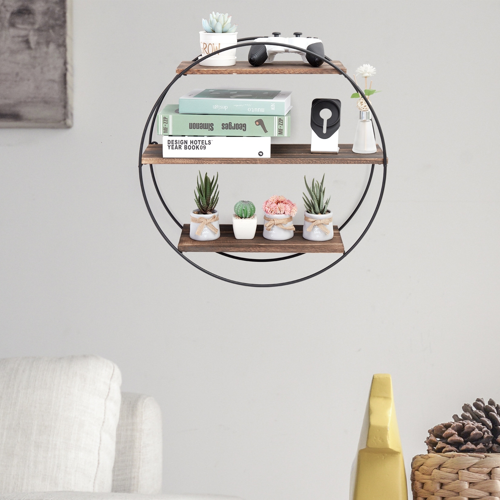 Circle Pine Solid Wood Floating Wall Mounted Shelf with Live Edge