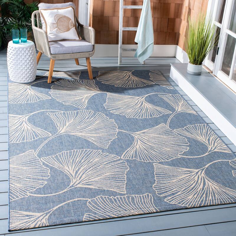 SAFAVIEH Courtyard Sepp Transitional Patio Backyard Rug - 6'7" x 9'6" - Blue/Light Beige