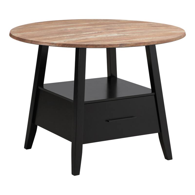 Astor Yukon Oak and Black Storage Base Round Counter Height Table