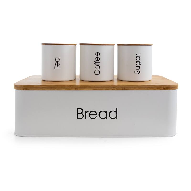 MegaChef Kitchen 4Pc Bamboo Organization Canister Set White