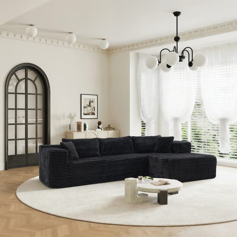 Black L-Shaped Compressed Foam Sofa – Ready-to-Use Sectional Couch with Chaise