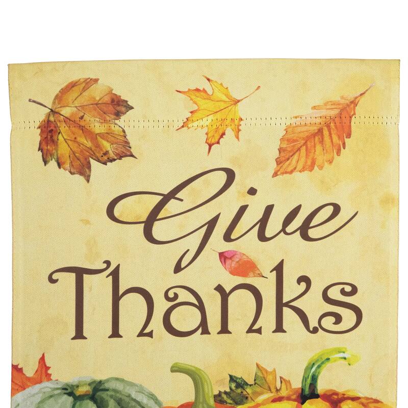 Pumpkins and Leaves "Give Thanks" Fall Harvest Outdoor Garden Flag - 18" x 12.5" - 18" x 12.5"