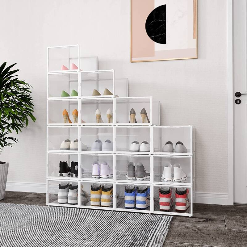 18 Pack Plastic Shoe Box,Stackable Shoe Storage Organizer Bins with Lids