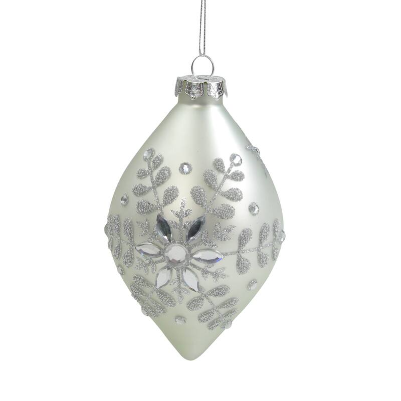 Matte Silver Glittery Snowflake Glass Christmas Finial Ornament 6"