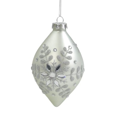 Matte Silver Glittery Snowflake Glass Christmas Finial Ornament 6"