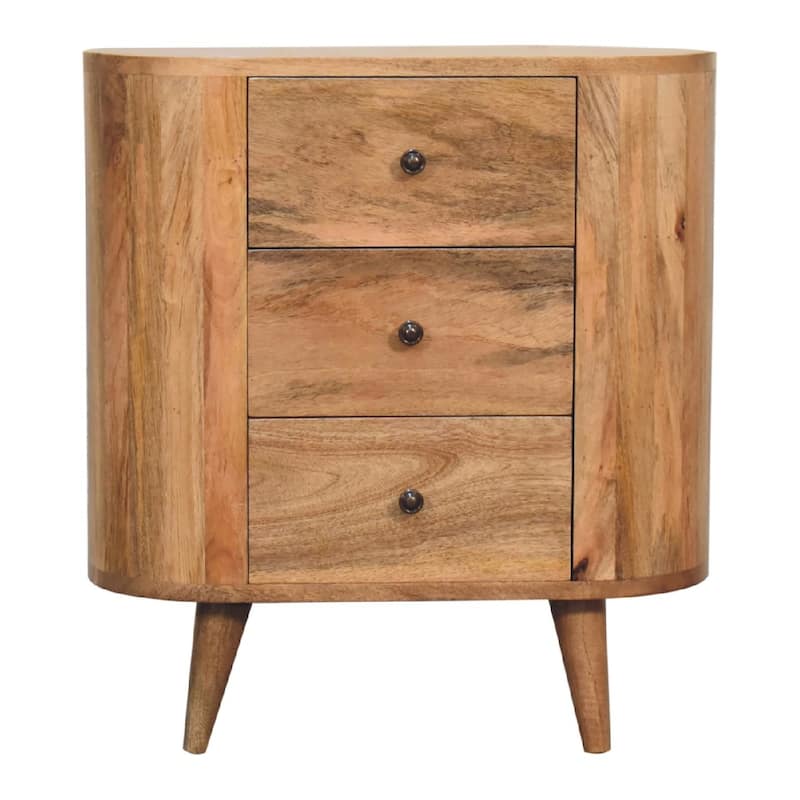 HomeRoots 26" Oak Solid Wood Oval Accent Cabinet With Three Drawers