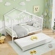 preview thumbnail 1 of 20, Kids Twin Size House Bed with Trundle and Roof White