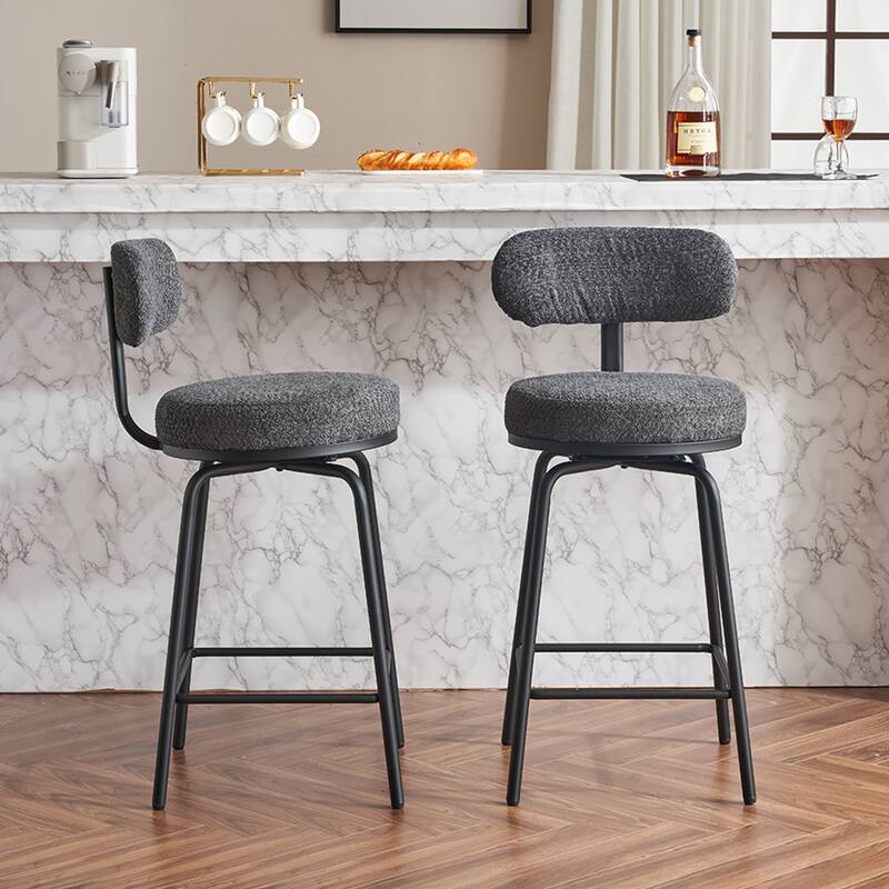 360° Swivel Bar Stools Set of 2,Boucle Counter Height Bar Chairs with Metal Legs for Kitchen Island, Dining Room