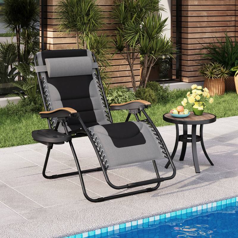 Oversize XL Padded Zero Gravity Lounge Chair Wider Armrest Adjustable Recliner with Cup Holder - N/A - Grey