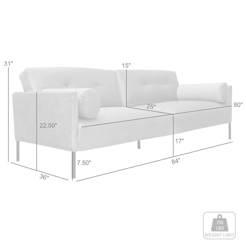 Michalina 84" Fabric or Velvet 3 Seater Sofa with Black Metal Legs