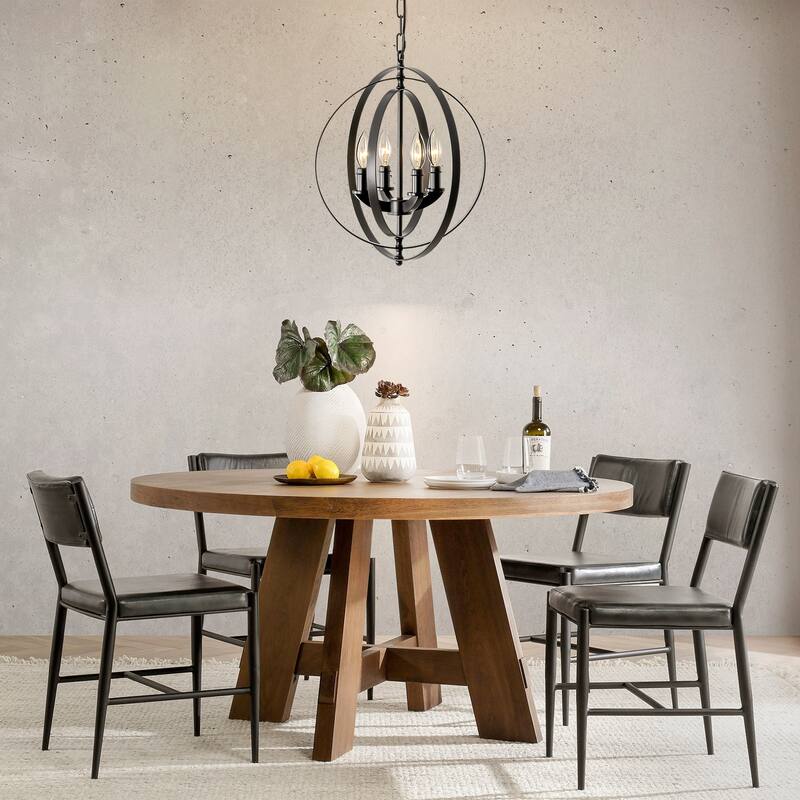4-Light Modern Matte Black Adjustable Globe Chandelier for Living Room, Dining Room, or Kitchen - 15.75 in. W x 98.4 in. H