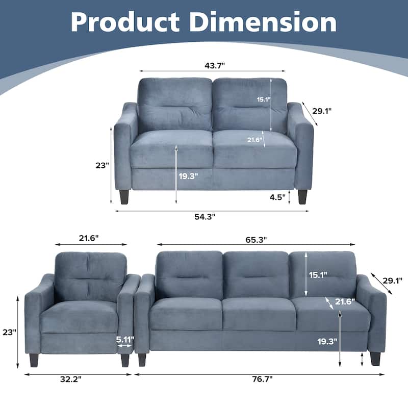 Roomfitters Comfortable Sectional Couch Set 1+2+3, Modern Living Room Sofa Set