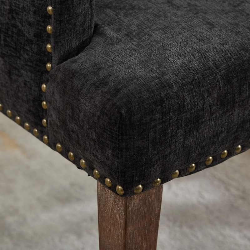 Upholstered Chenille Fabric Accent Dining Chair with Curved Solid Wood Legs