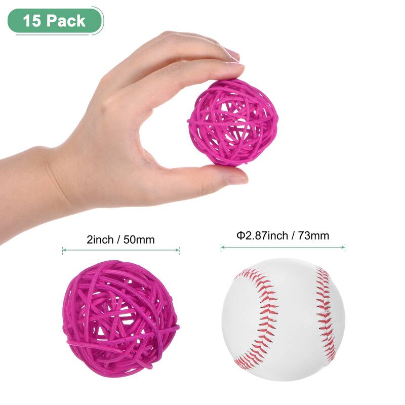 15-Pack Wicker Rattan Balls 2 Inch for Christmas/Weddings/DIY - Rose Red