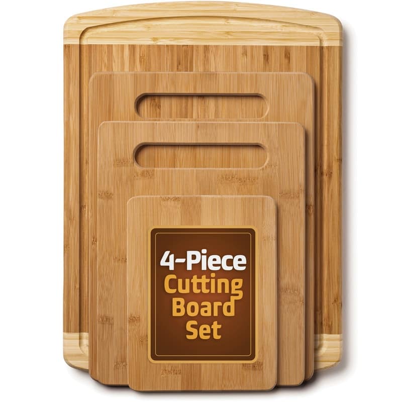 Bambusi EcoFriendly Chopping / Cutting Boards Set of 4 w/ Drip Groove