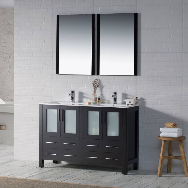 Blossom Solid Wood Double Bathroom Vanity w/ Ceramic Sink & Base