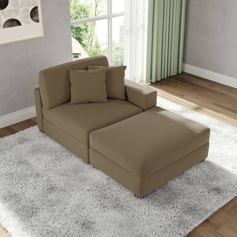 Corduroy Chaise Lounge Sofa with Ottoman for Living Room