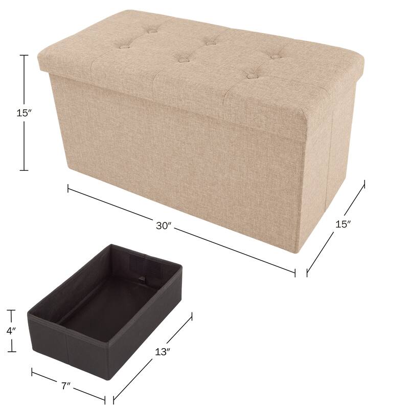 Lavish Home 30-Inch Folding Storage Ottoman, Beige - Beige