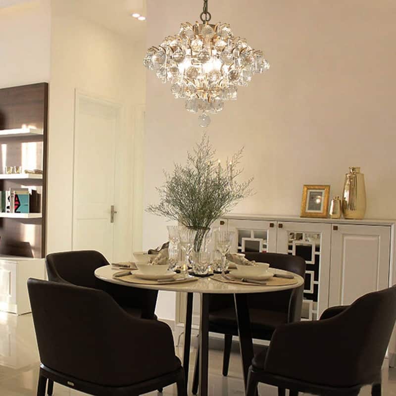 Modern Glam Tiered Crystal Globe Empire LED Farmhouse Chandelier Kitchen Island Pendant Lights for Foyer - D15" xH14.5"