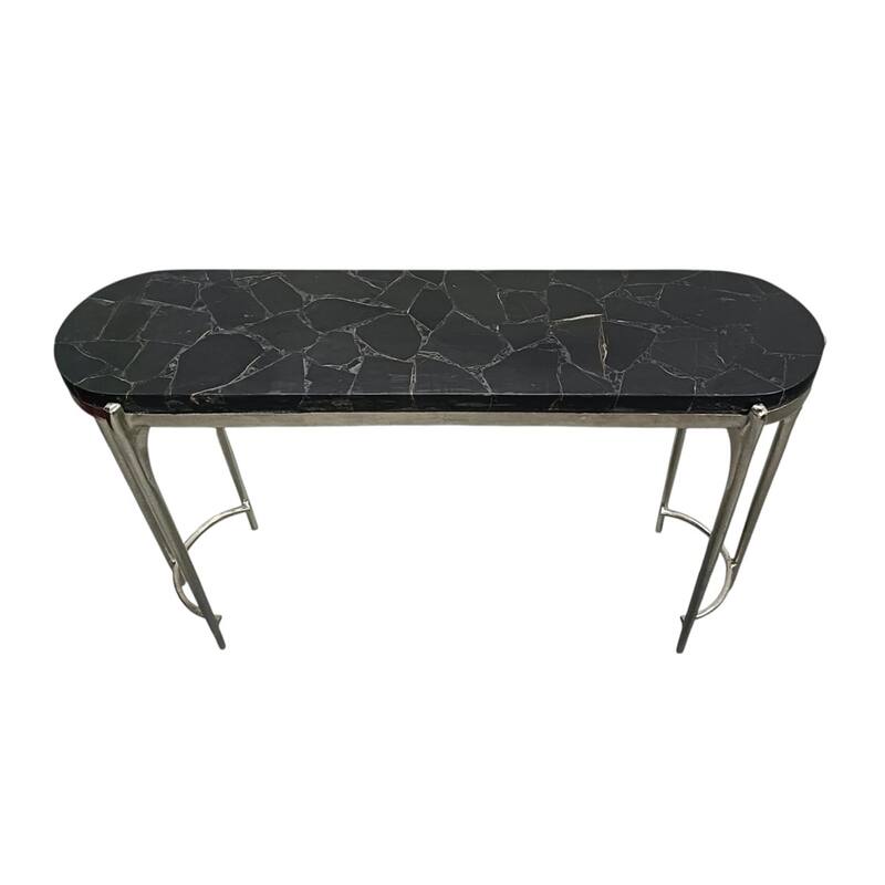 Contemporary Quartz Top Console Table - Narrow Sofa Table - 54" Black - 54.25"