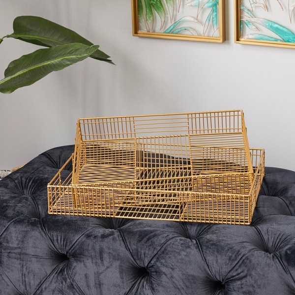 Gold Iron Contemporary Tray (Set of 2) - 17 x 11 x 3. Opens flyout.