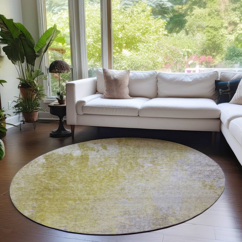 Machine Washable Indoor/ Outdoor Abstract Solid Chantille Rug - Gold - 8' x 8'