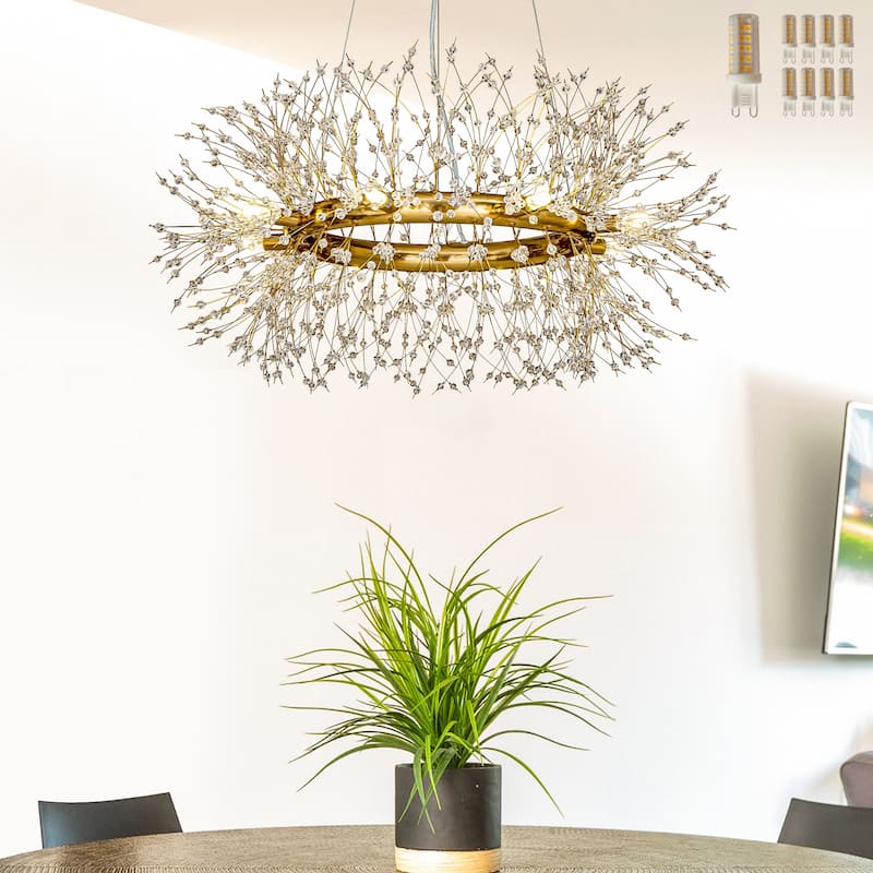 Modern Firework Crystal Chandelier for Dining Room and Living Room Bulb Included - W 31.5" - Antique Bronze