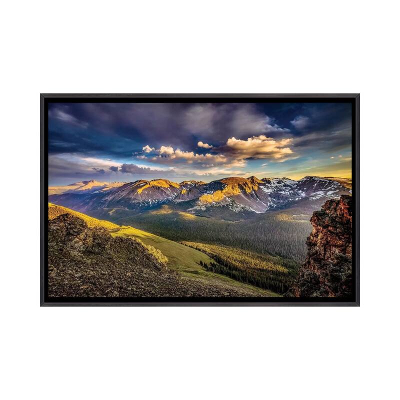 iCanvas "USA, Colorado, Rocky Mountain National Park. Mountain and valley landscape at sunset." by Jaynes Gallery Framed - Ebony - 18x26