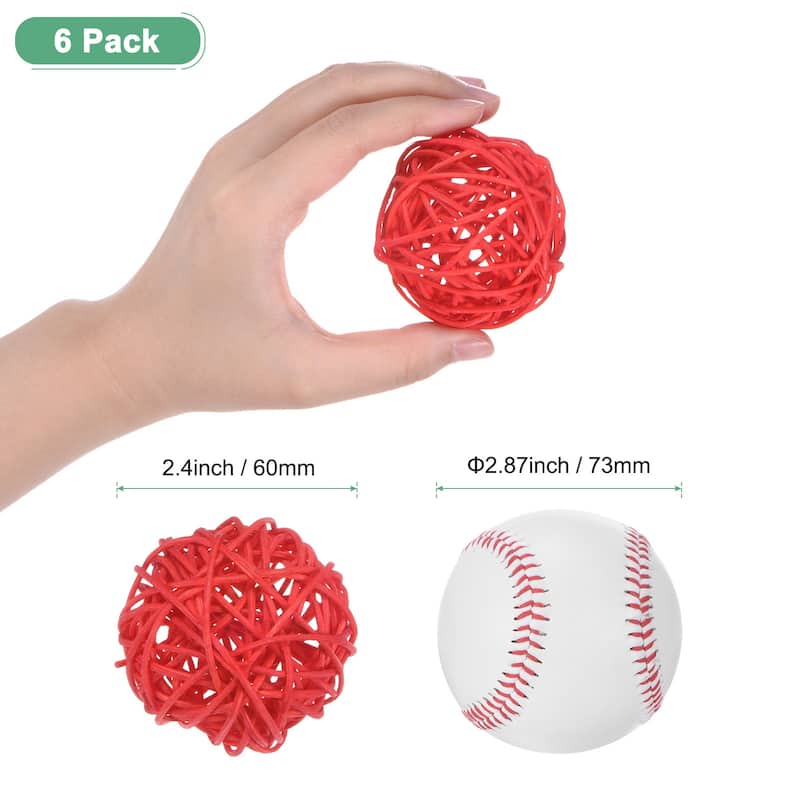 6-Pack Wicker Rattan Balls for Christmas/Weddings/DIY - Red - 2.4 Inch